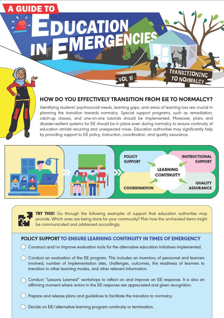 A Guide To Education In Emergencies Vol.10: Transitioning To Normalcy ...